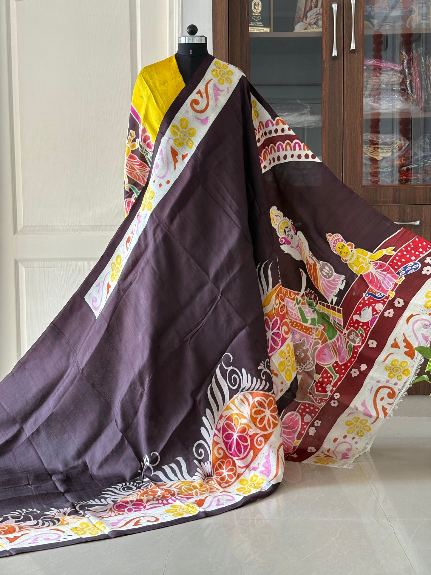 Exclusive Hand painted Pure Bishnupuri Silk Saree (Silk Marked)
