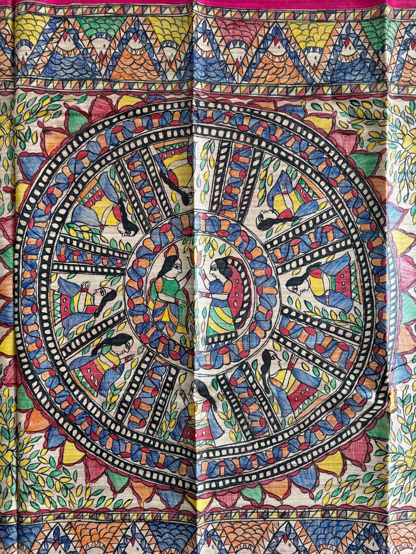Pure Tussar Ghicha Silk Handcrafted Madhubani Saree (Silk Marked)