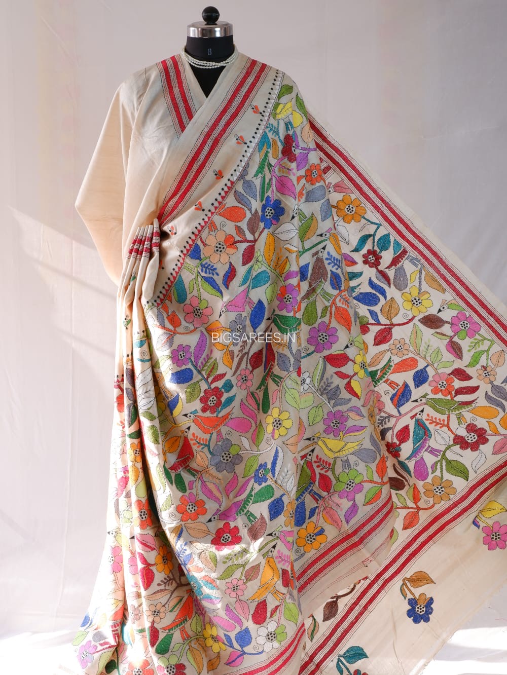 Kantha - Stitch Hand Embroidered Saree | Pure Gachi by Gachi Tussar Silk | Silk Mark Certified