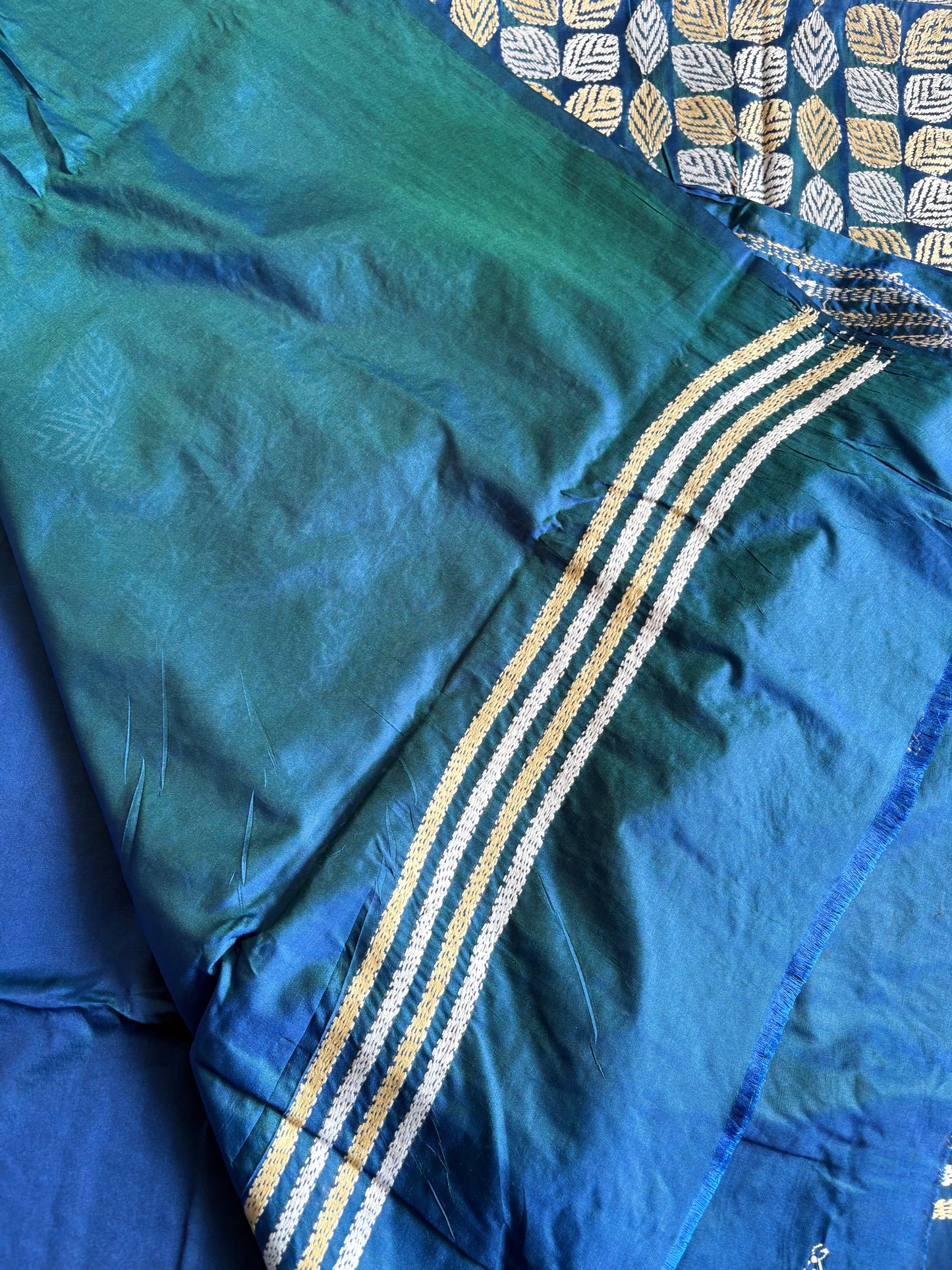 Kantha Stitch Hand Work Embroidered Art Silk Saree With Blouse