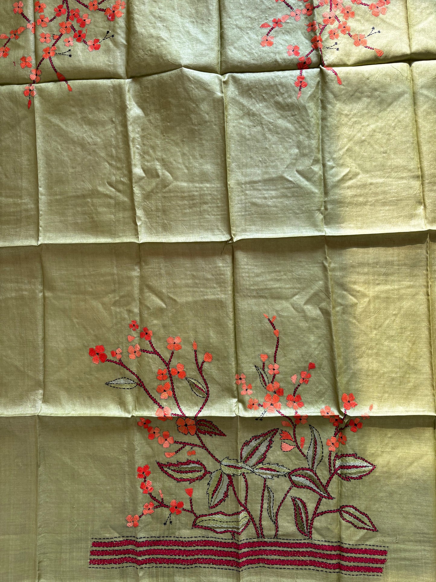 Kantha Stitch Pure Silk Blouse Piece