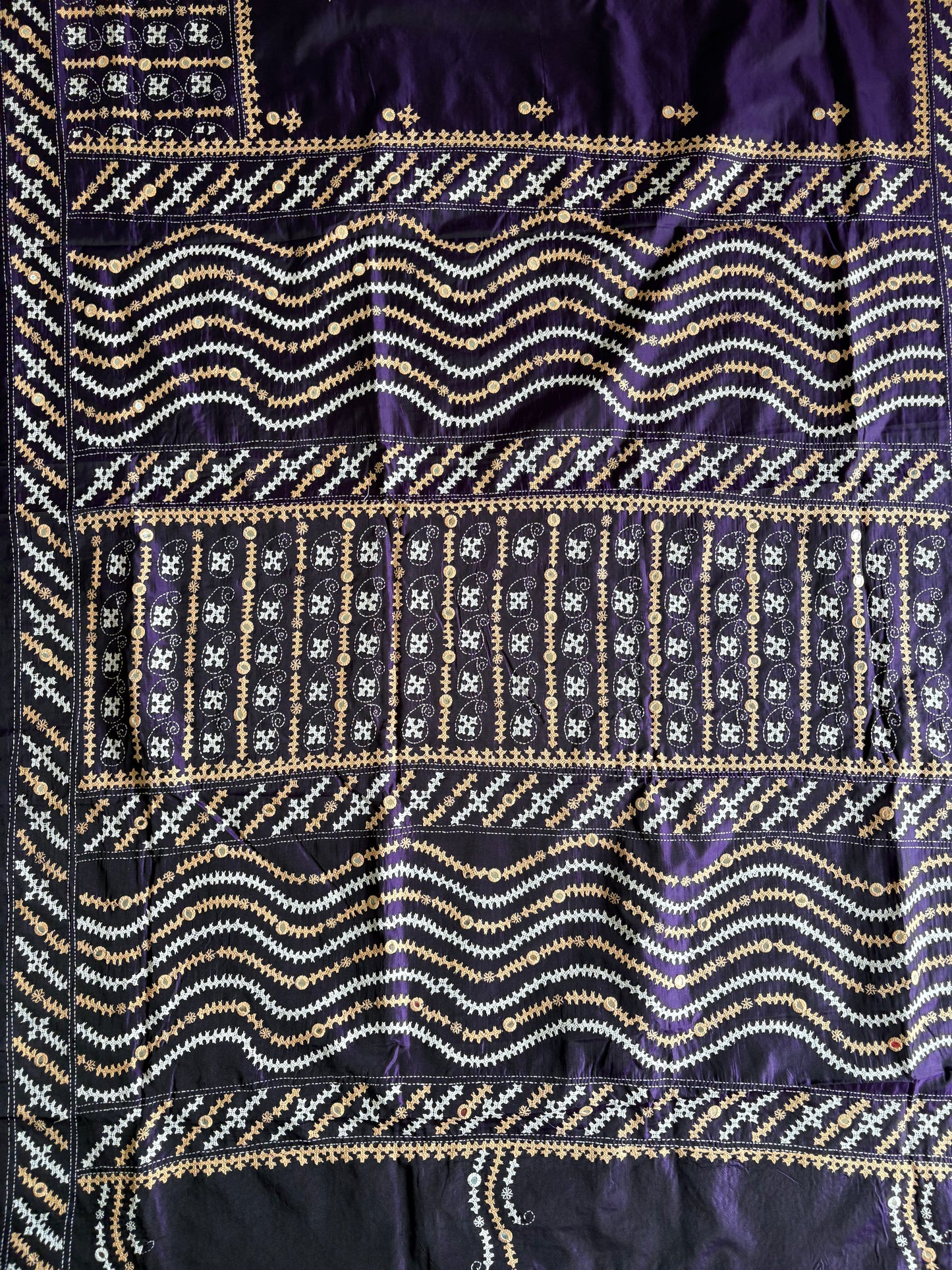 Gujrati Stitch/Kutch Hand Embroidered Art Silk Saree