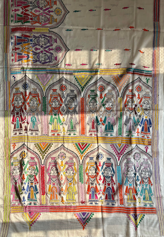 Kantha Hand Embroidered Art Silk Saree