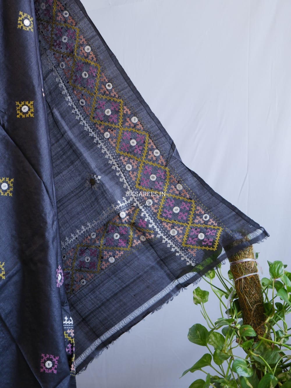 Kutchi Hand Embroidered Saree | Tassar Silk | Silk Marked | Black