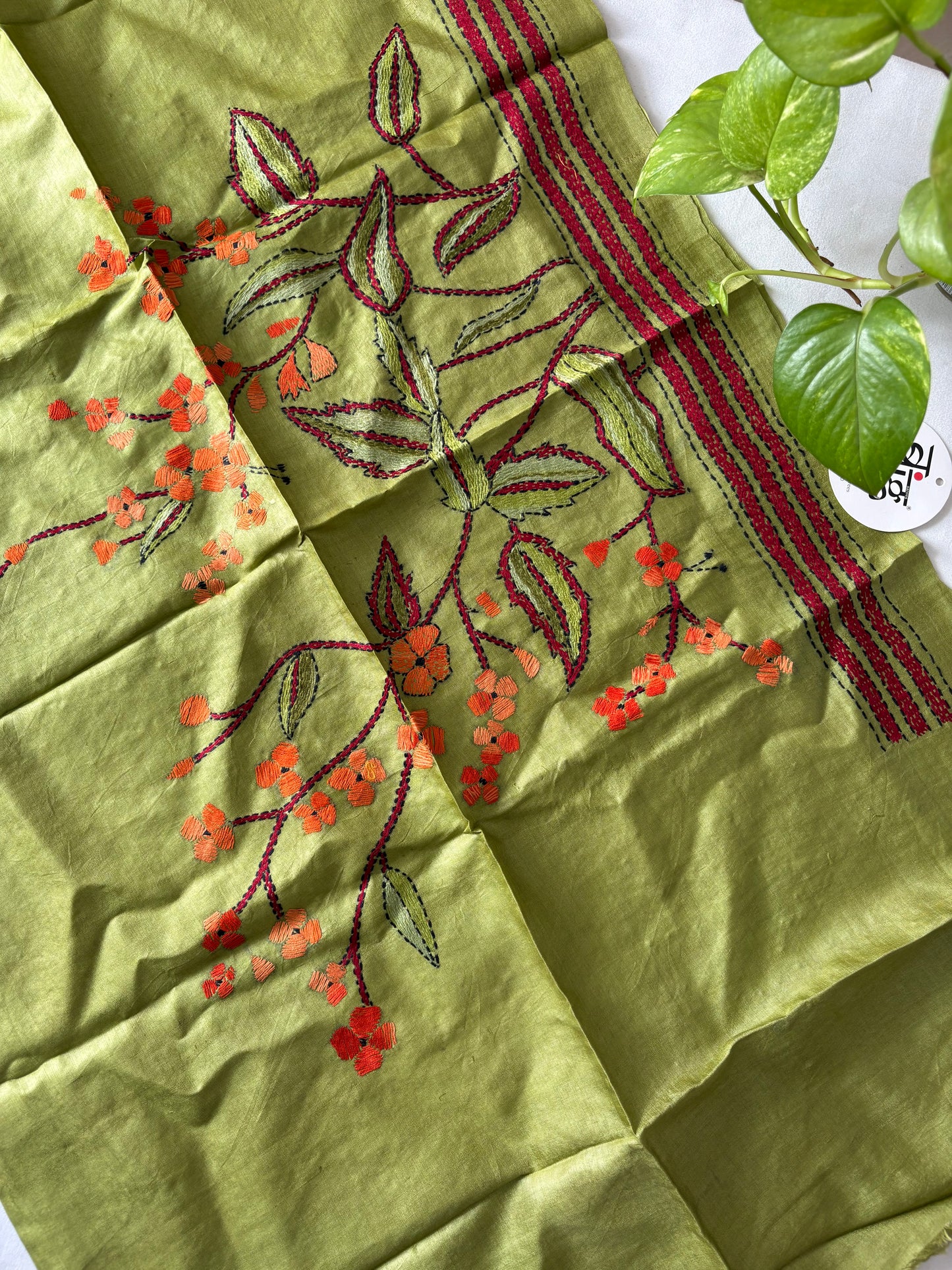 Kantha Stitch Pure Silk Blouse Piece