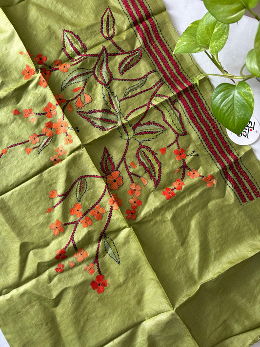 Kantha Stitch Pure Silk Blouse Piece