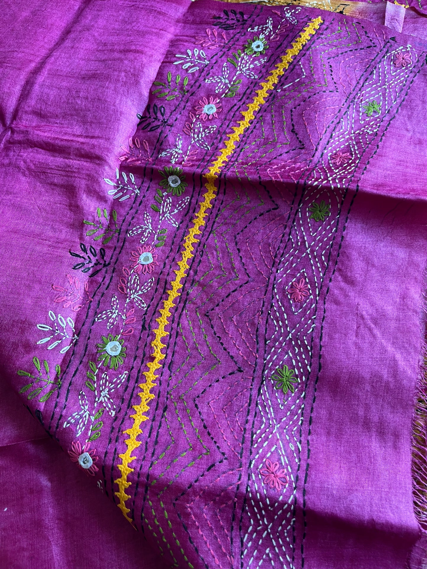 Kutch Hand Embroidered Pure Banglore Silk Saree