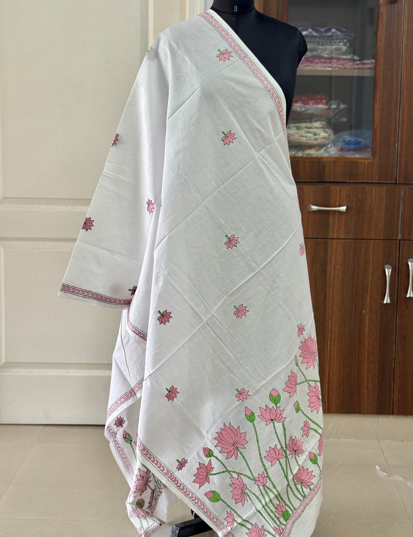 Kantha Hand Embroidary Full Work Pure Cotton Dupatta-“36”