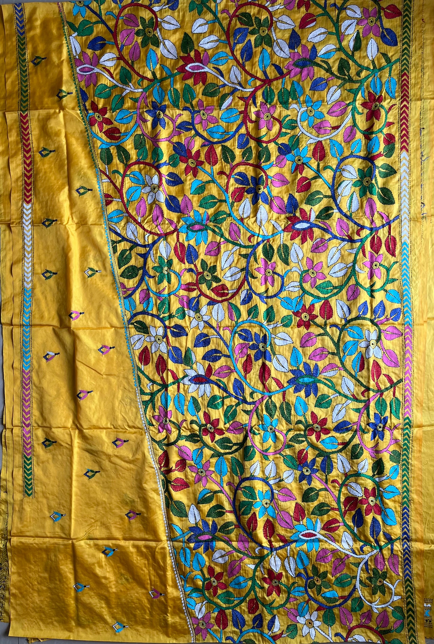 Kantha stitch Saree in blended Bangalore Silk