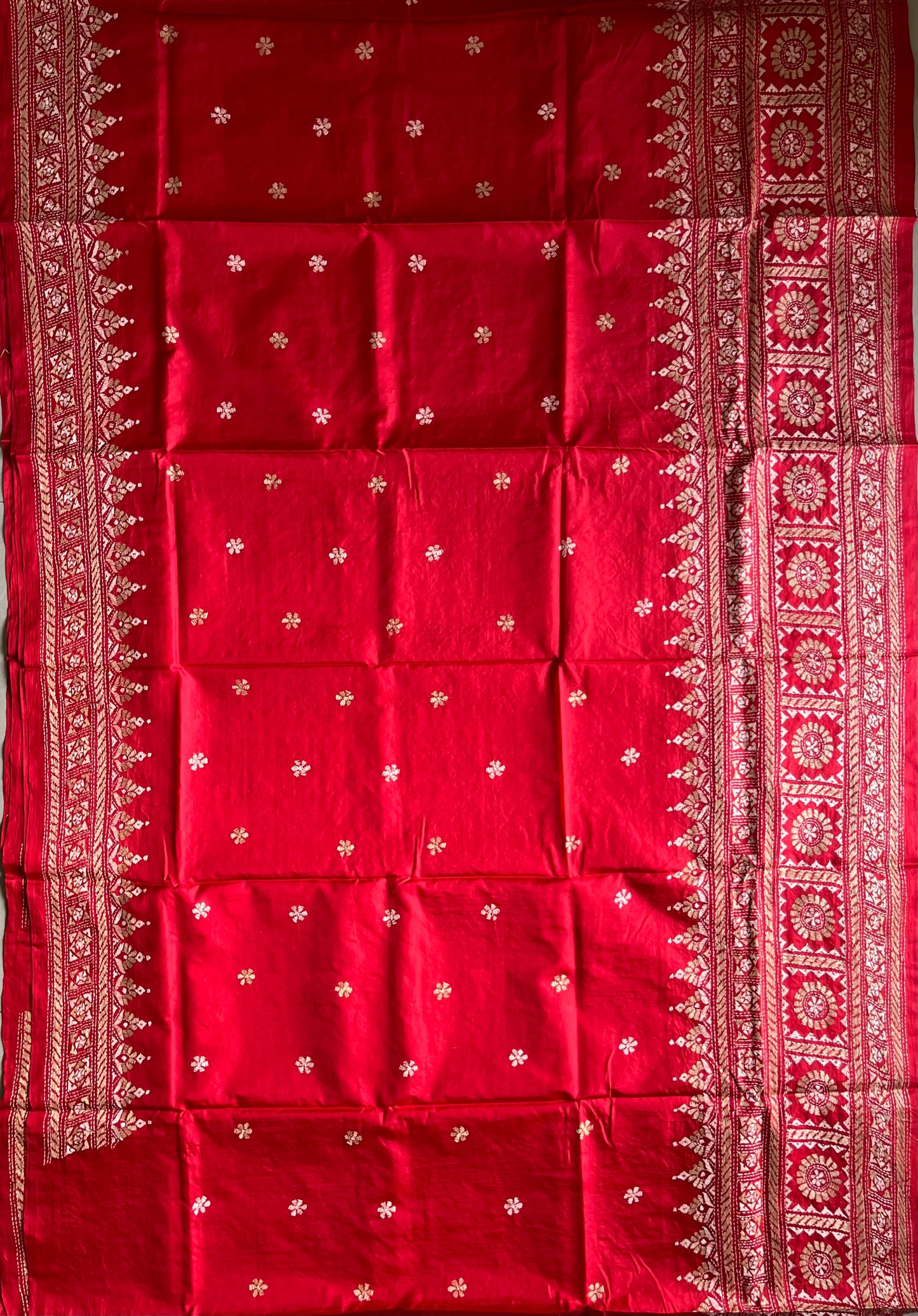 Red Kantha Hand Embroidered Pure Banglore Silk Saree