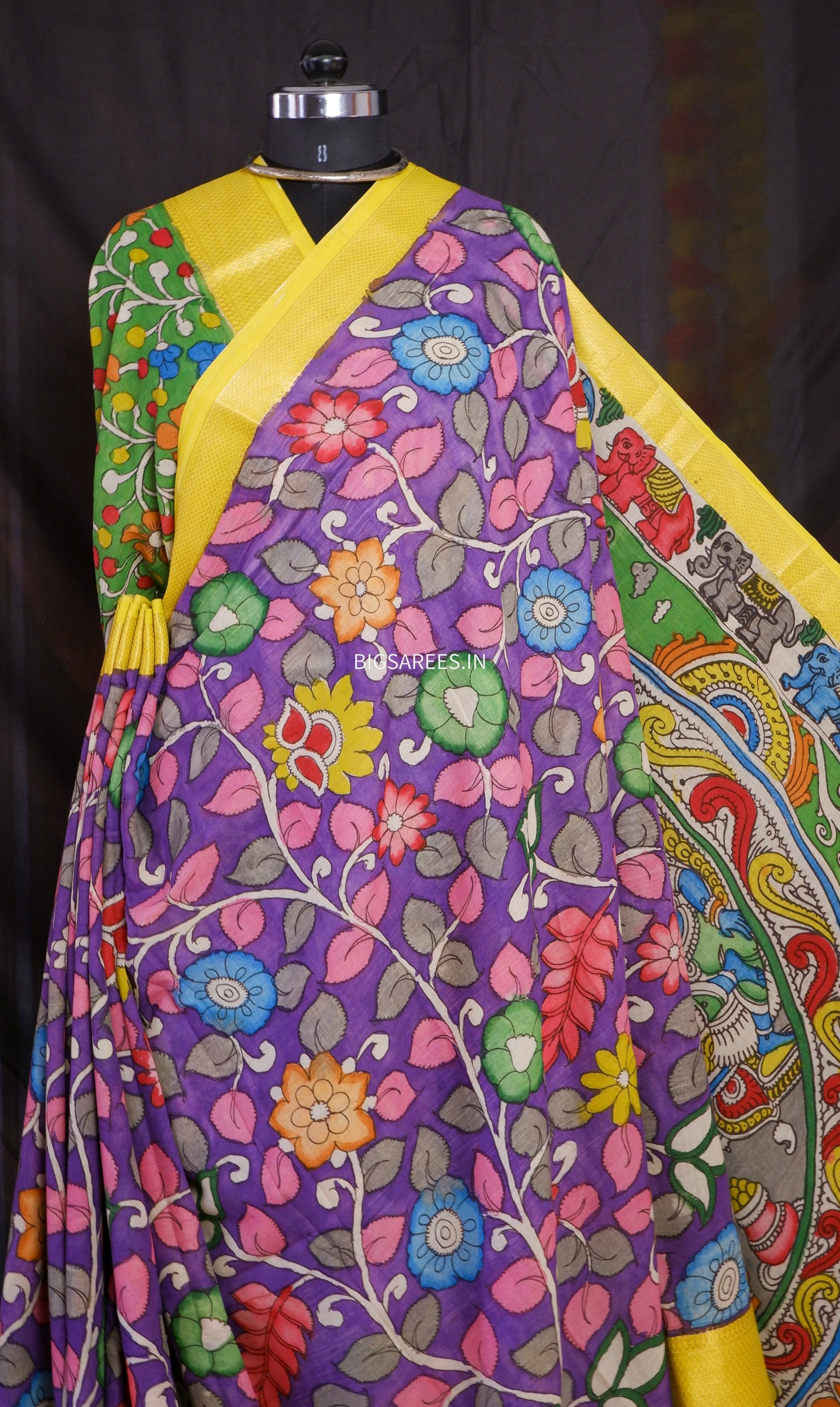 Pen Kalamkari hand painted pure cotton Saree with blouse