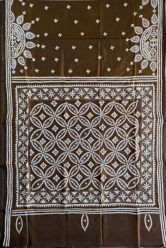 Gujrati Stitch/Kutch Hand Embroidered Art Silk Saree