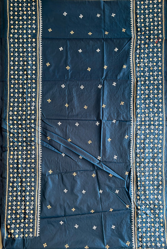 Gujrati Stitch/Kutch Hand Embroidered Art Silk Saree