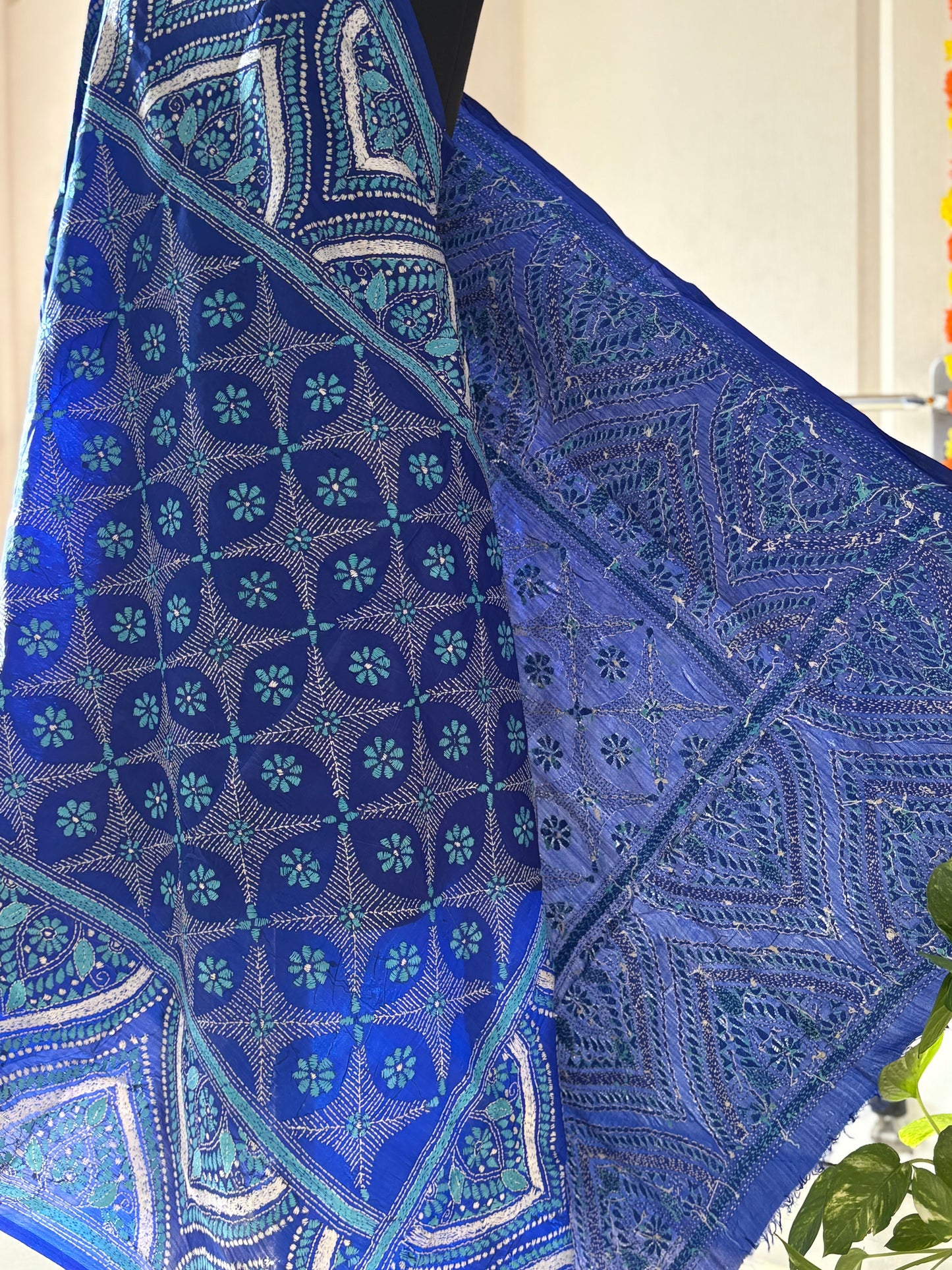 Kantha Hand Embroidary Full Work Pure Banglore Silk Dupatta. (With Silk Mark)