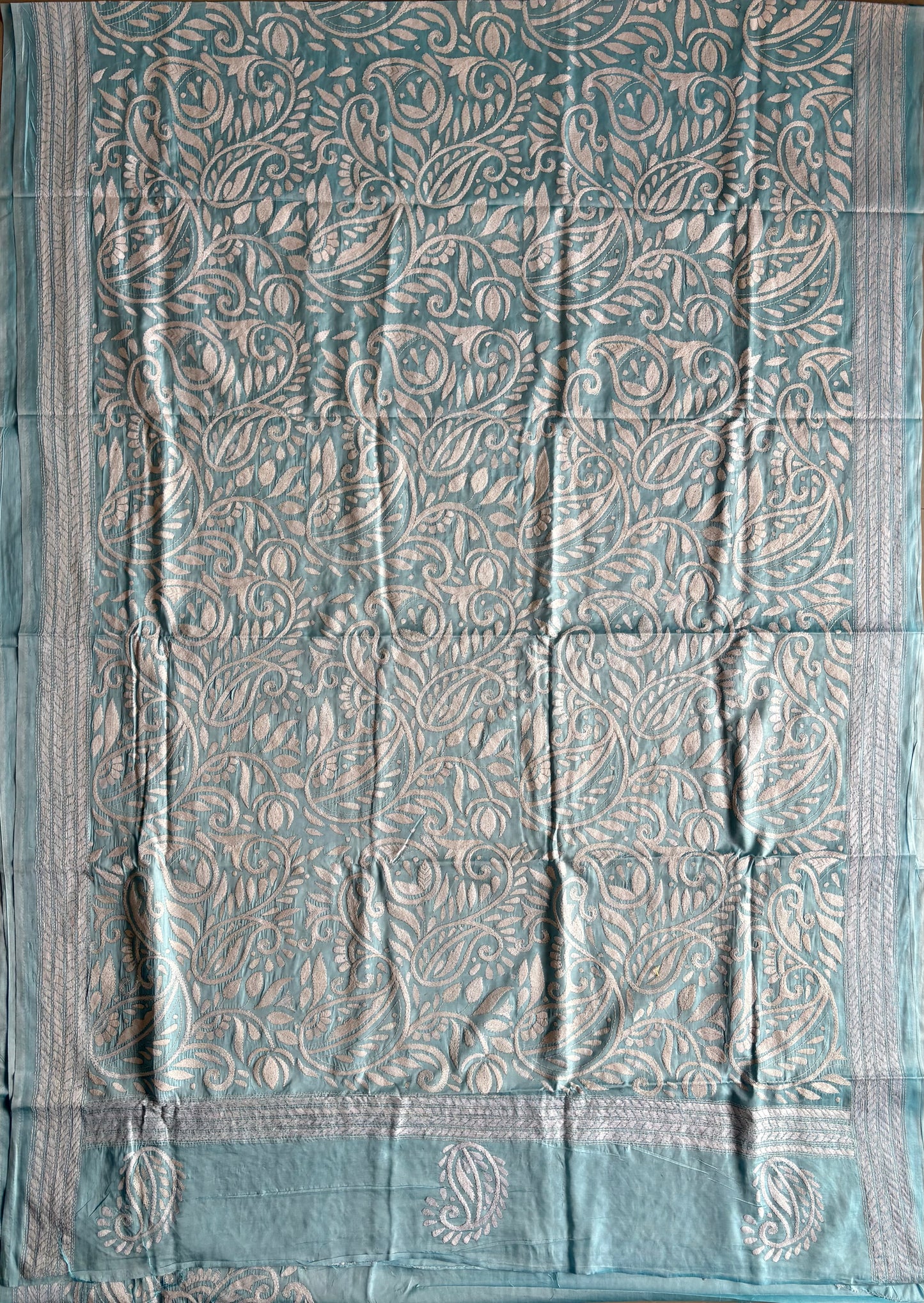 Kantha Stitch Hand Work Embroidered Art Silk Saree With Blouse