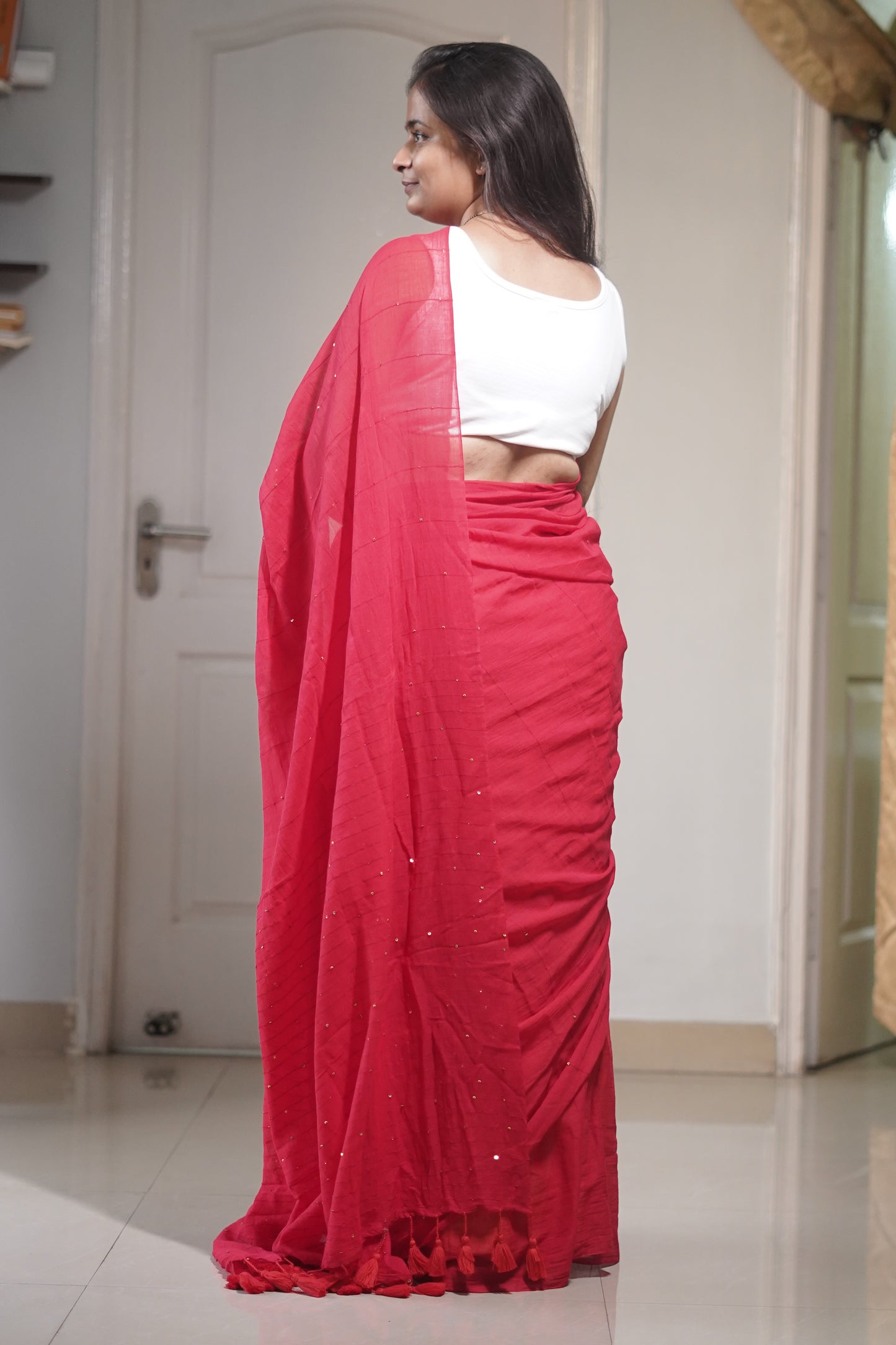 Jonaki Design Mul Cotton Saree-Red