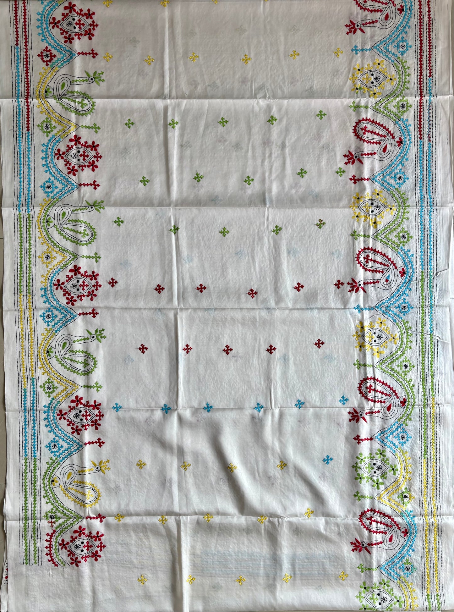 Gujrati Stitch/Kutch Hand Embroidered Art Silk Saree