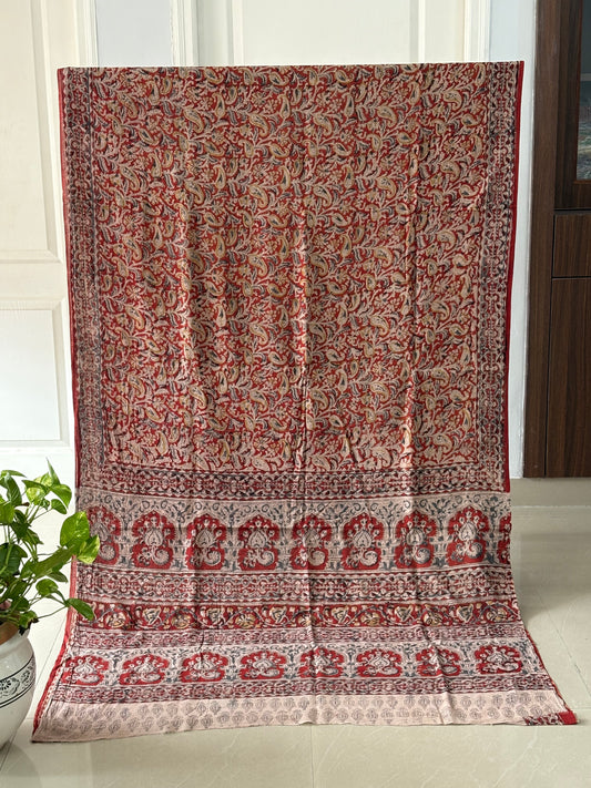 Kalamkari printed malmal cotton Saree with blouse