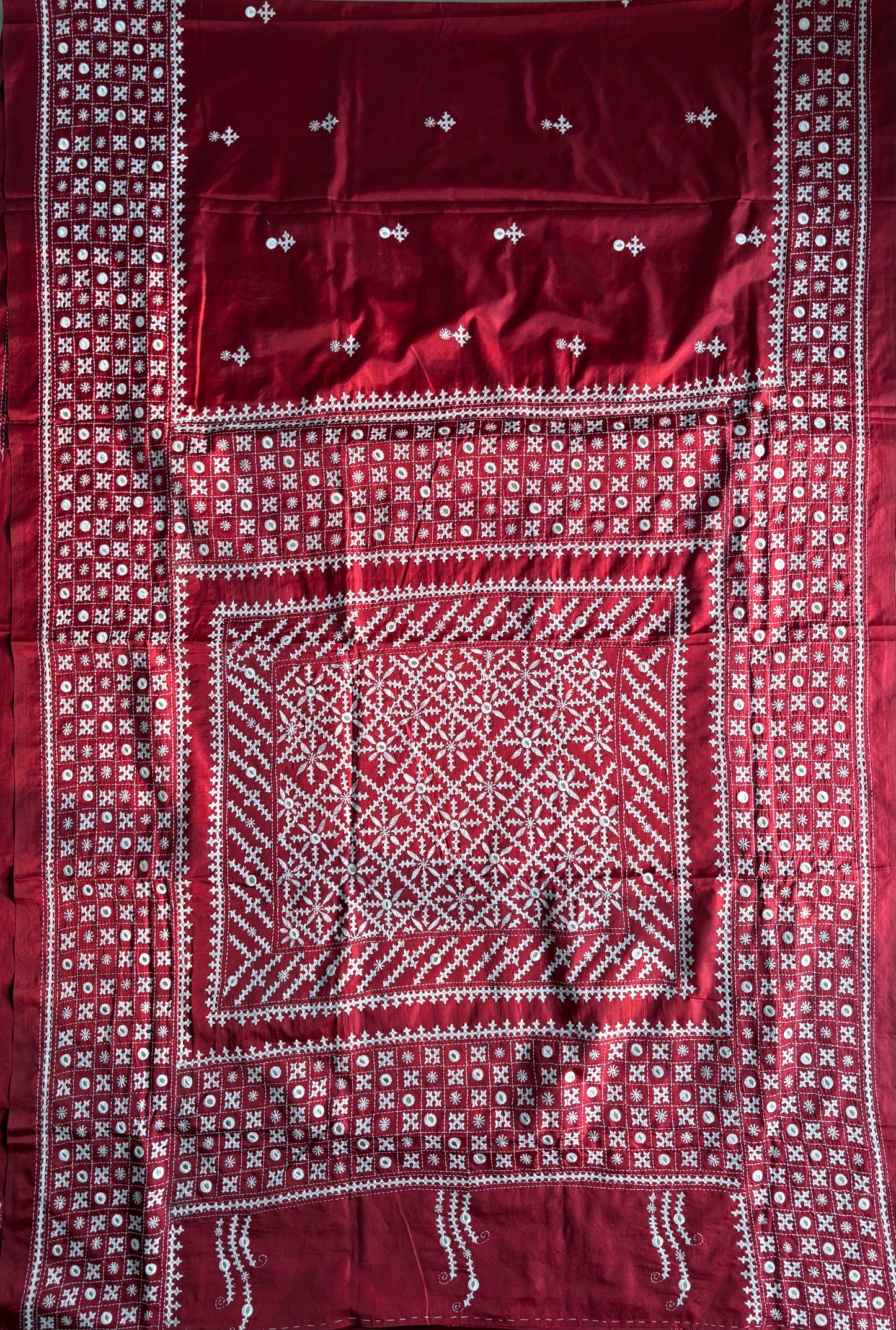 Gujrati Stitch/Kutch Hand Embroidered Art Silk Saree