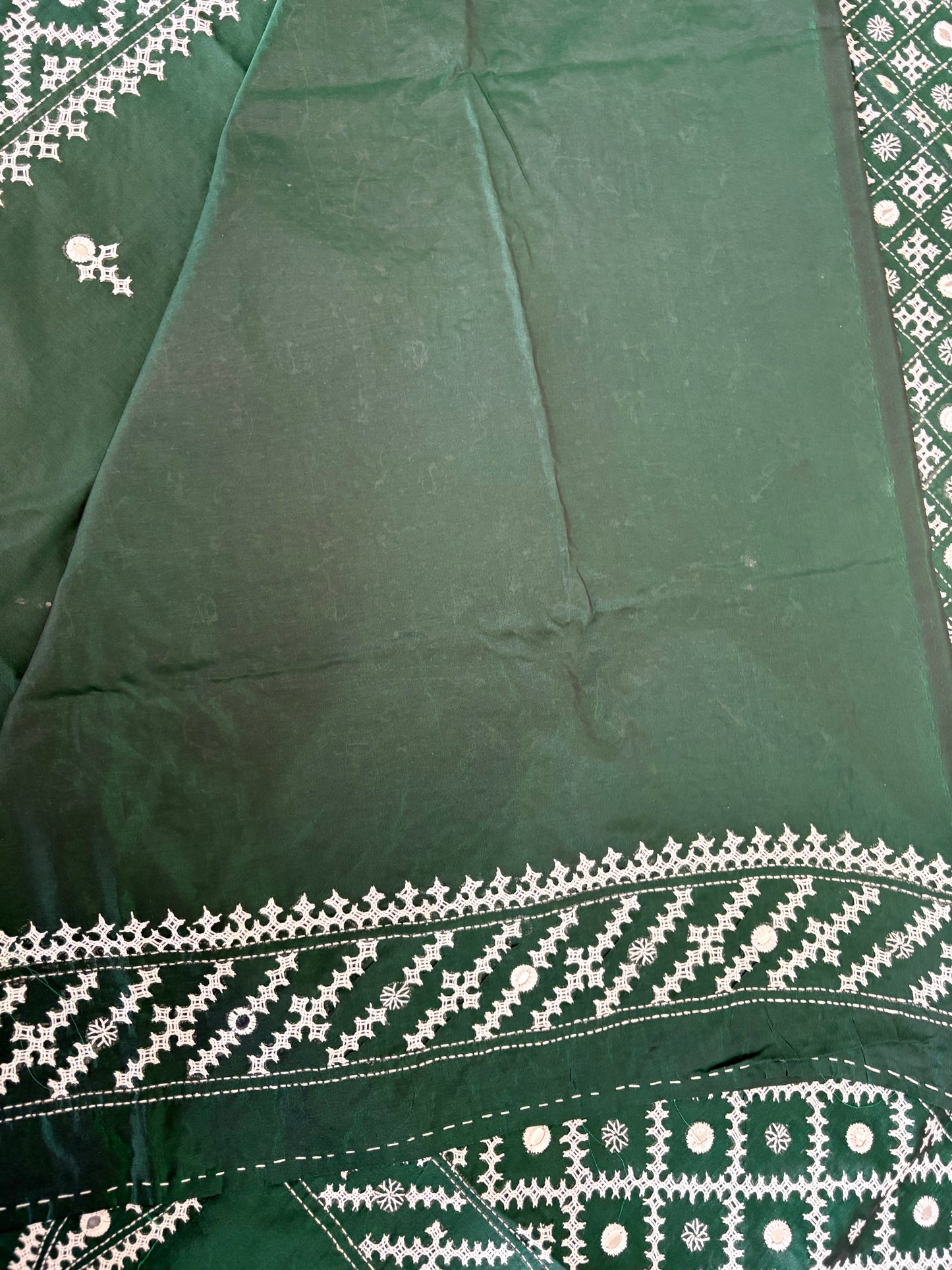 Kutchi/Gujarati Hand Embroidered Saree  | Blended Bangalore Silk / Art Silk |