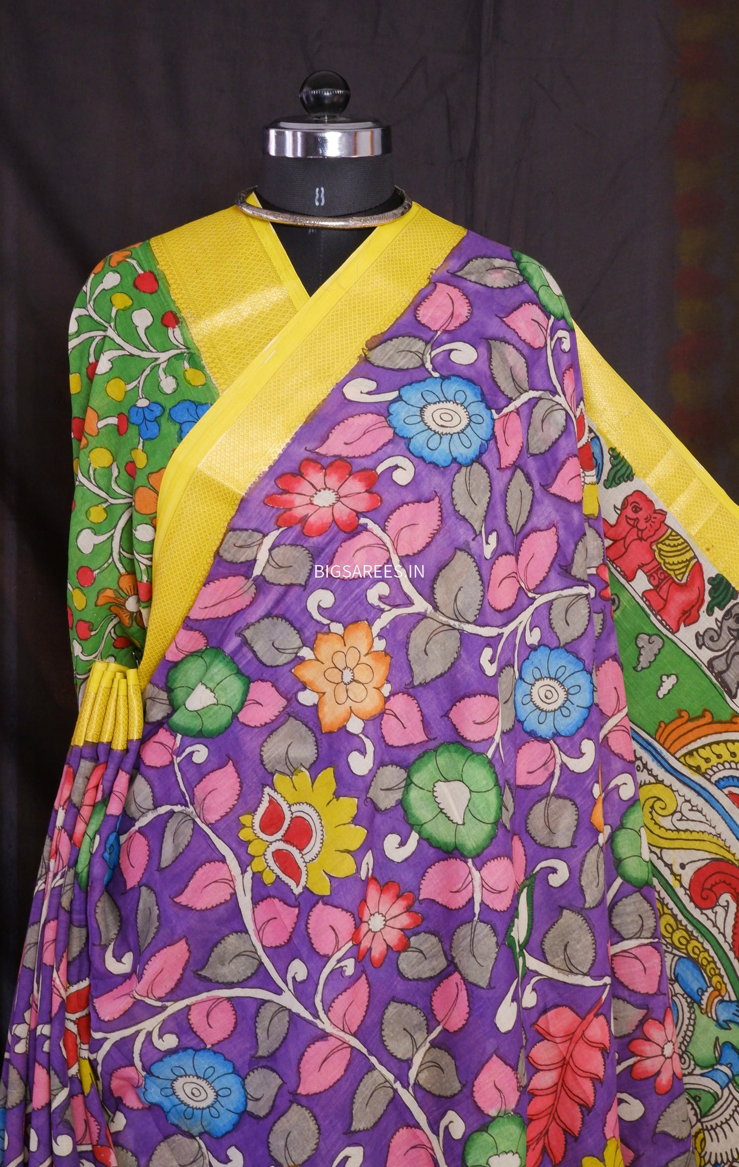 Pen Kalamkari hand painted pure cotton Saree with blouse