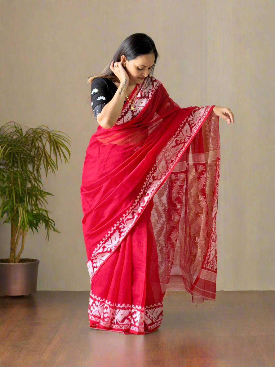 Red Dhakai/Jamdani Saree
