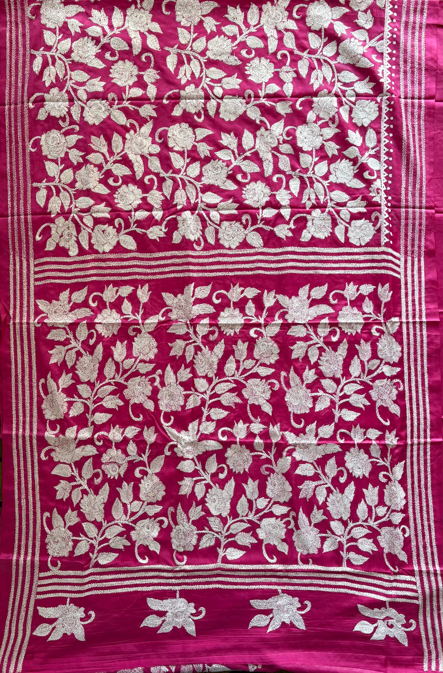 Kantha Hand Embroidered Blended Banglore Silk/Art Silk Saree With Blouse
