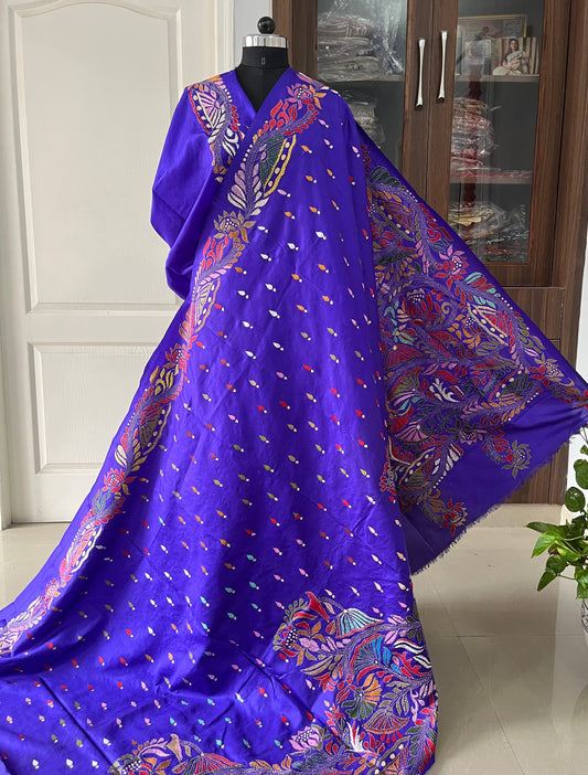 Kantha - Stitch Hand Embroidered Saree | Pure Bangalore Silk