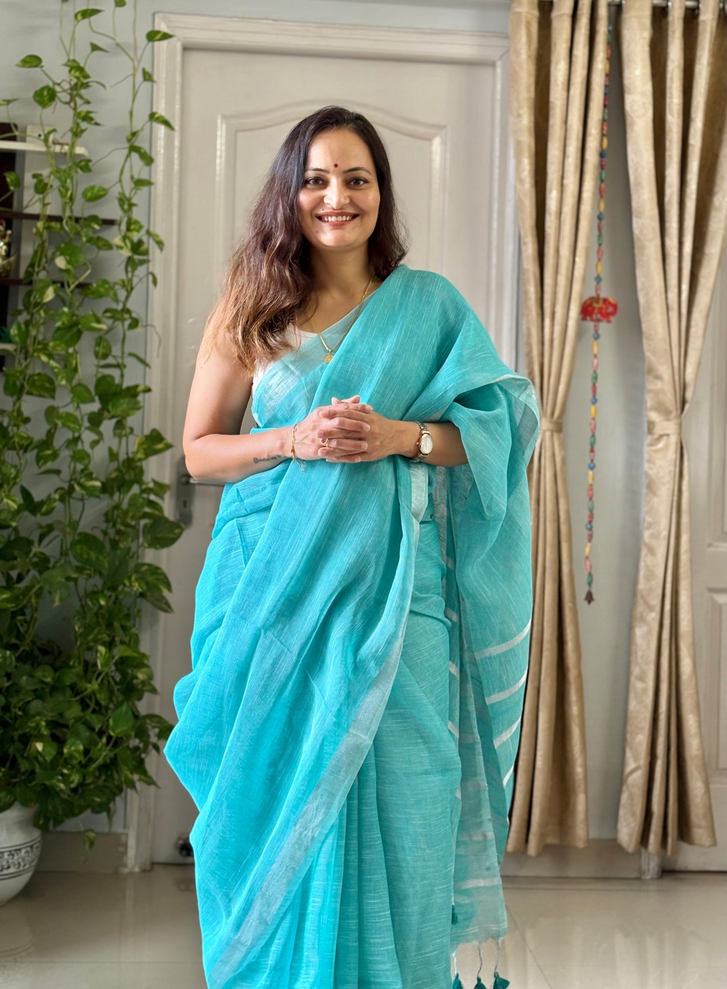 Linen By Linen Saree With Blouse