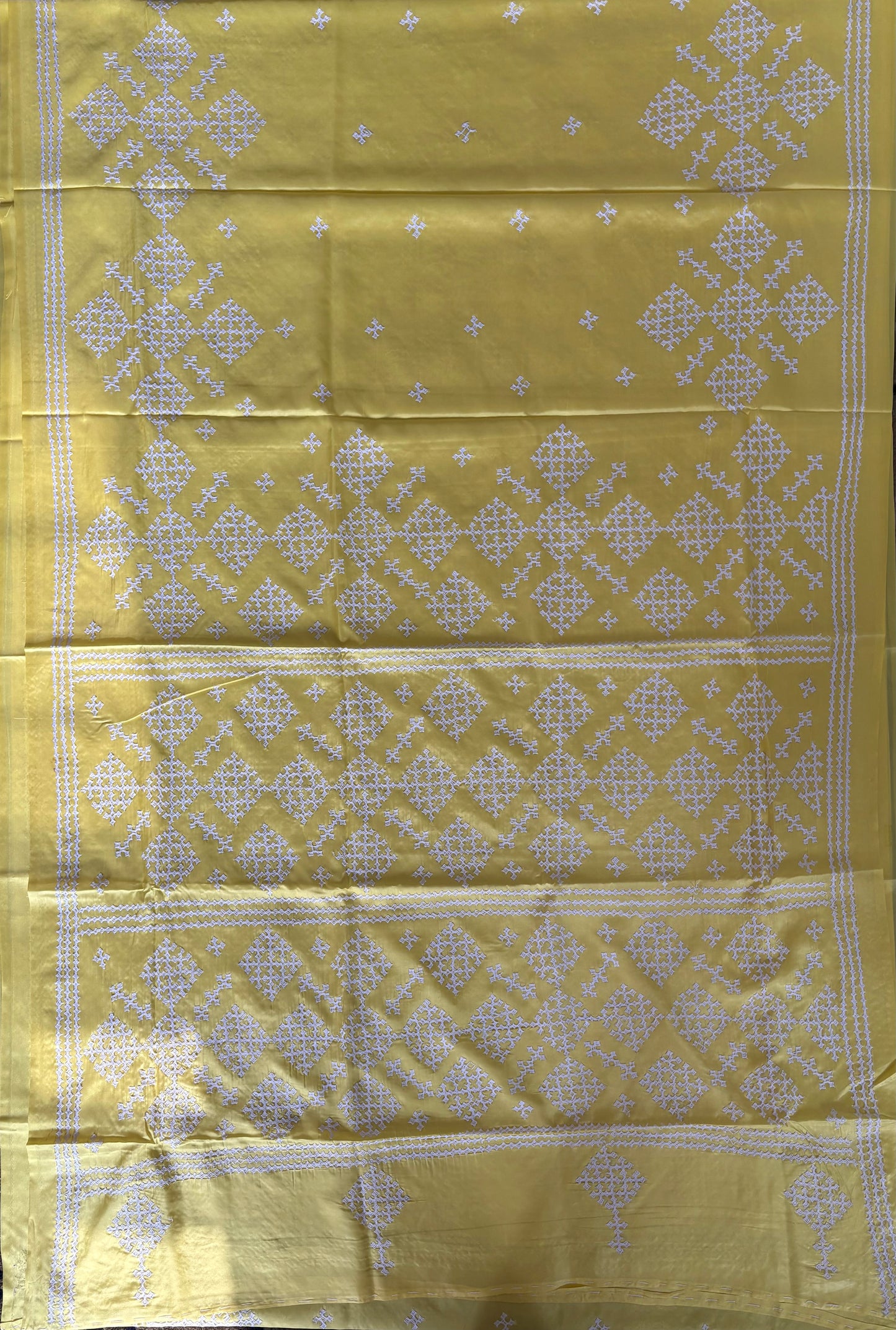 Gujrati Stitch/Kutch Hand Embroidered Art Silk Saree