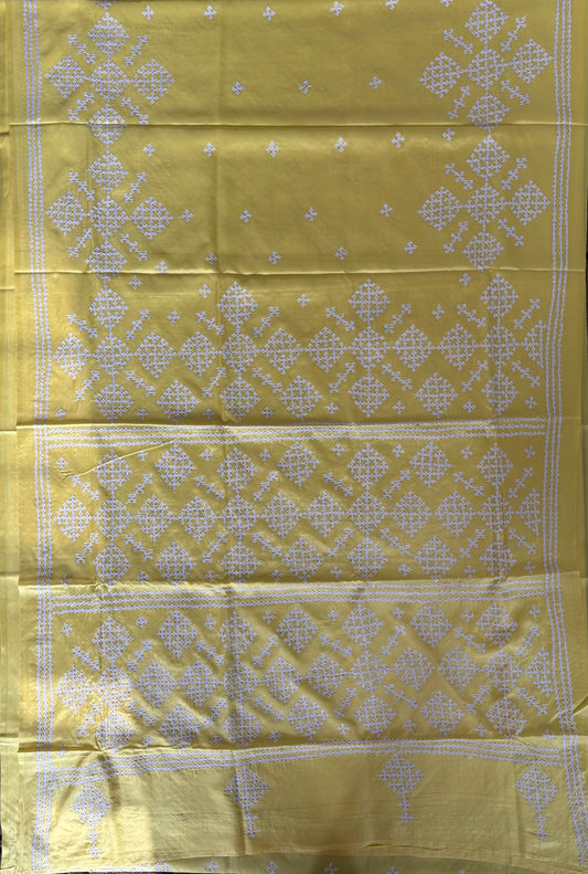 Gujrati Stitch/Kutch Hand Embroidered Art Silk Saree