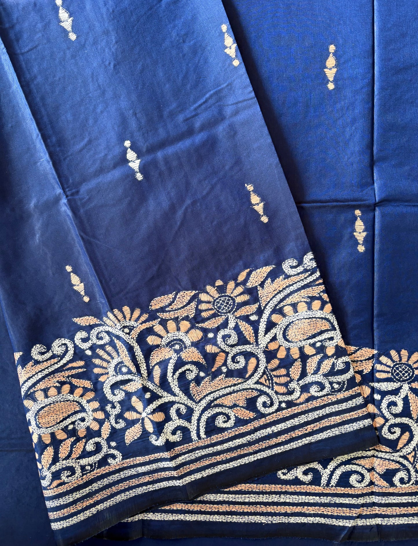 Kantha Stitch Hand Embroidered Art Silk Saree With Blouse