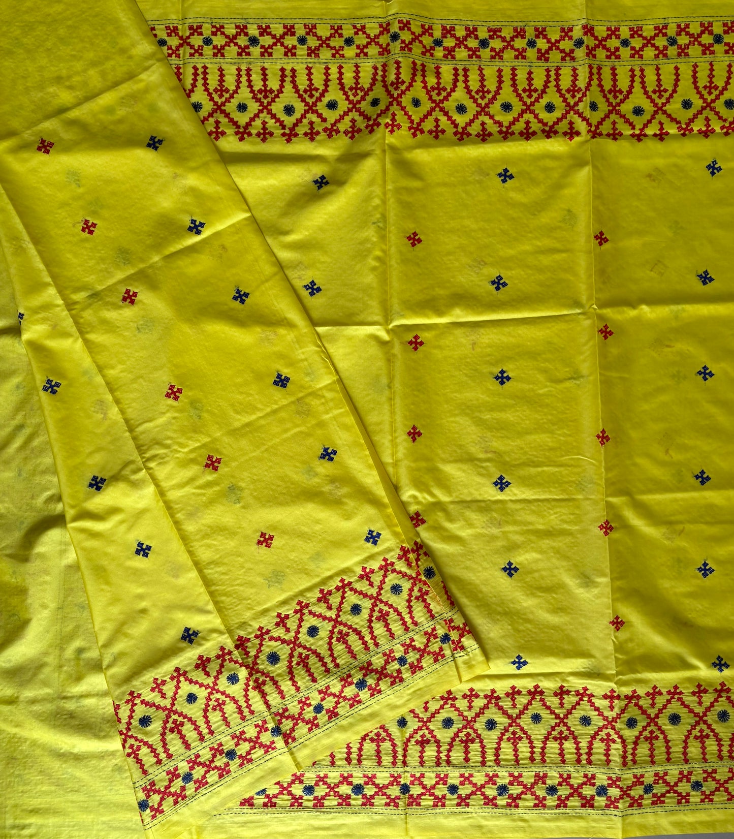 Gujrati Stitch/Kutch Hand Embroidered Art Silk Saree