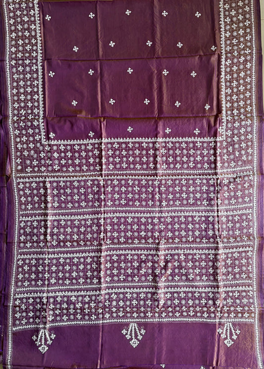 Gujrati Stitch/Kutch Hand Embroidered Art Silk Saree