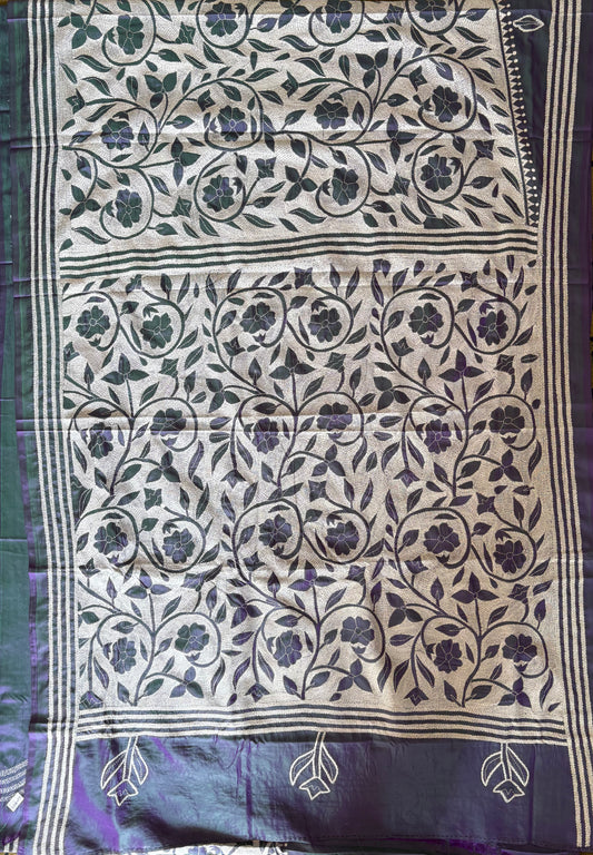 Kantha Stitch Saree on Hand Art Silk