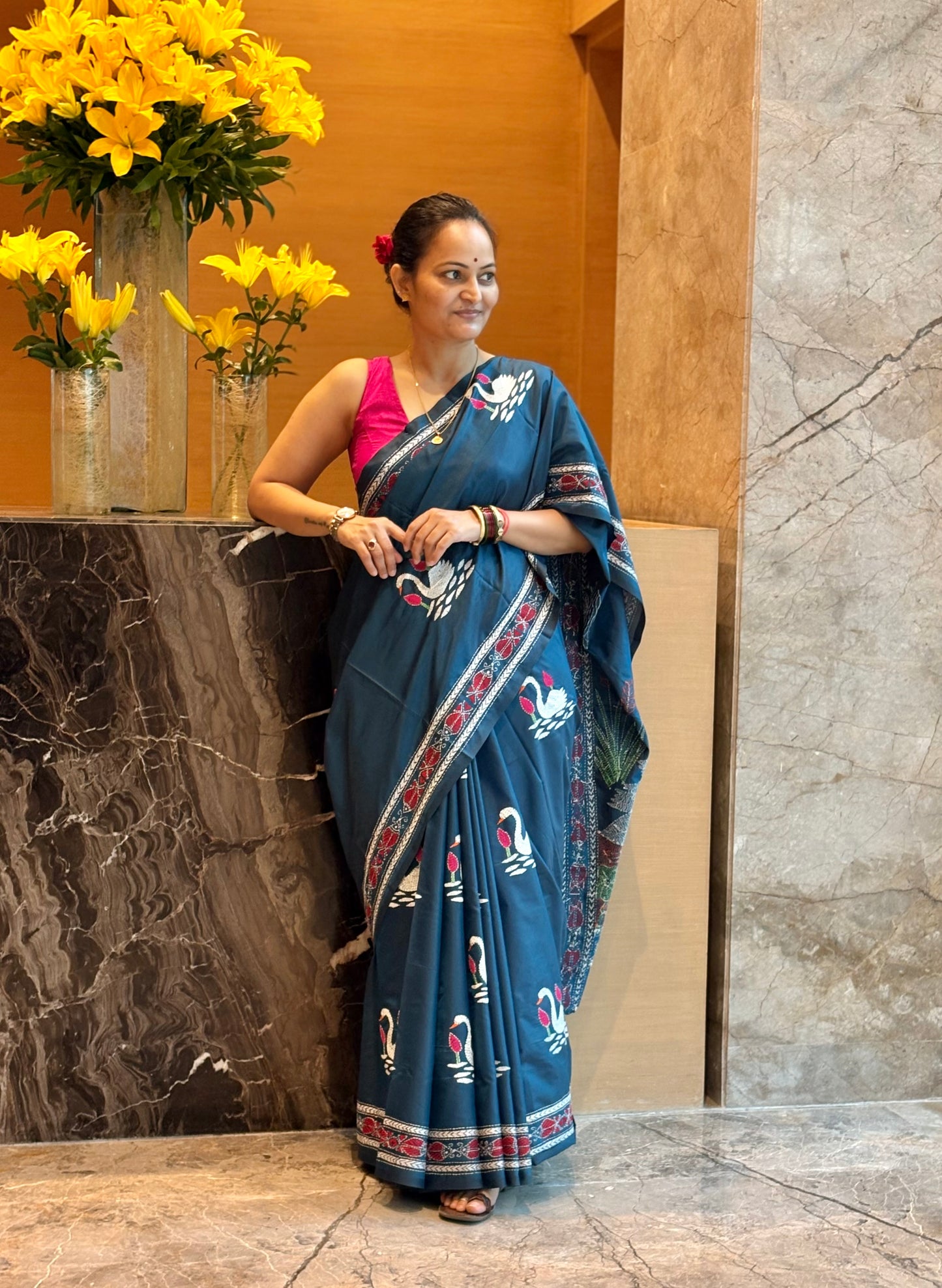 Kantha stitch Hand Work Art Silk Saree With Blouse