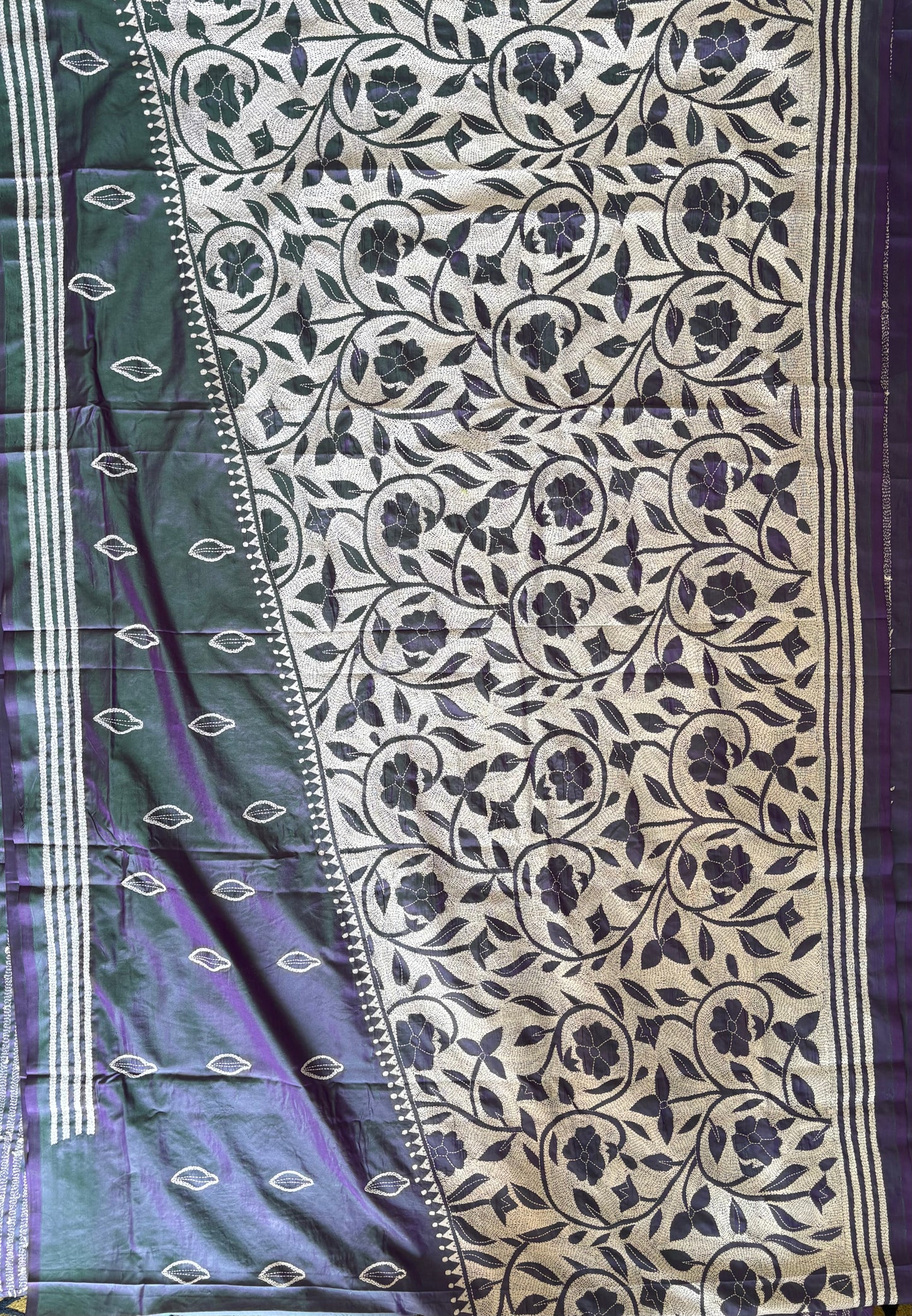 Kantha Stitch Saree on Hand Art Silk