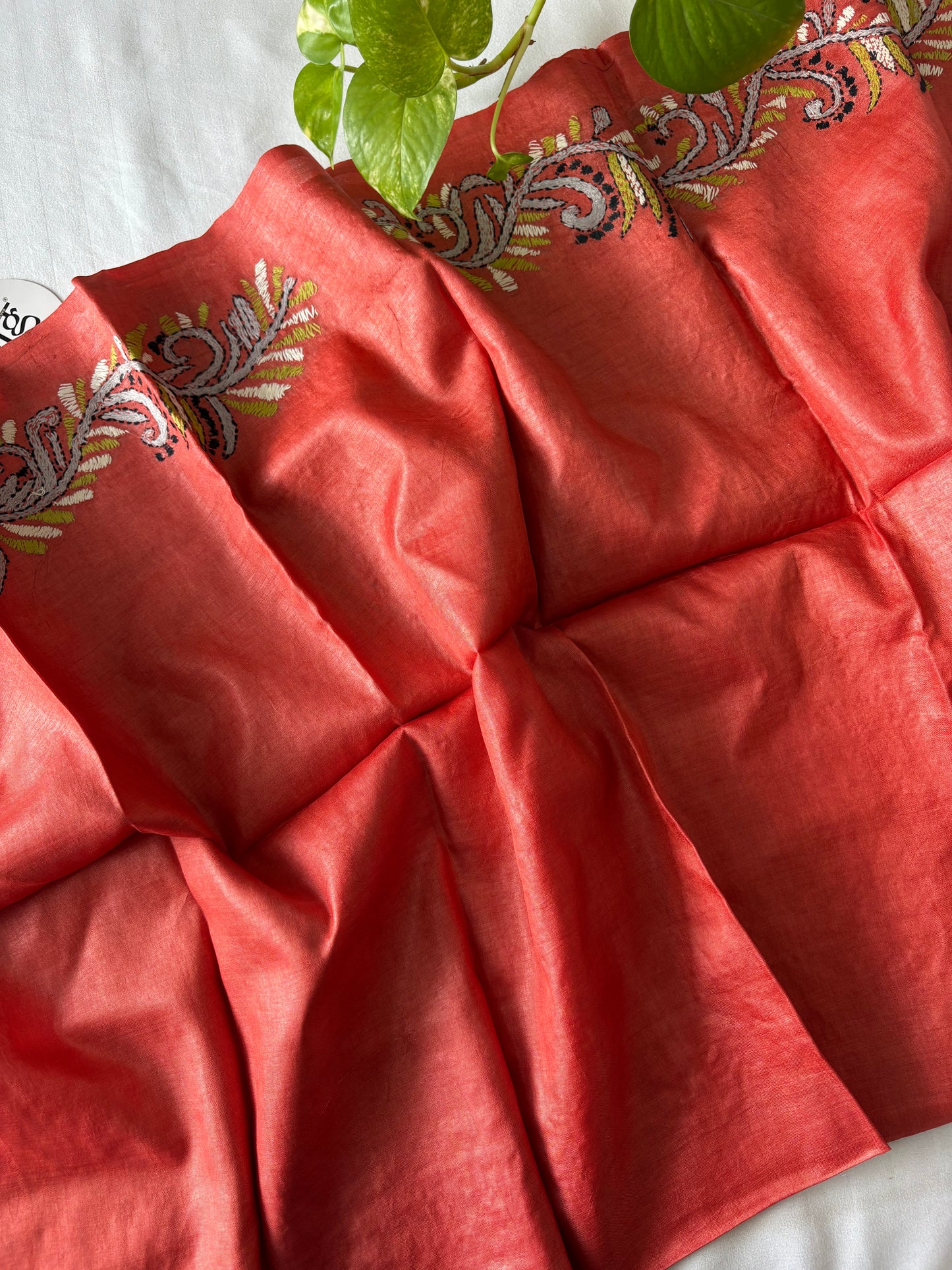 Kantha Stitch Pure Tassar Silk Blouse Piece