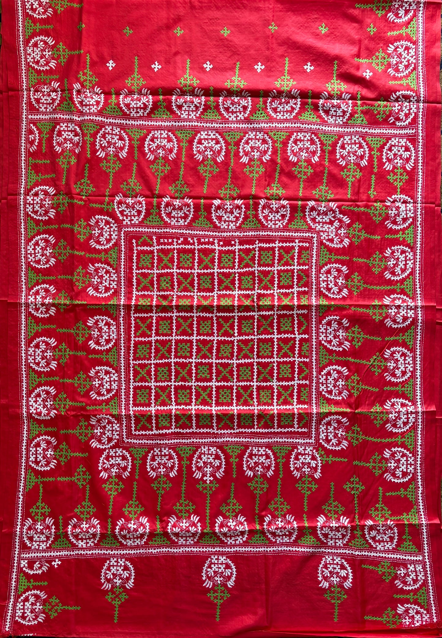 Gujrati Stitch/Kutch Hand Embroidered Art Silk Saree