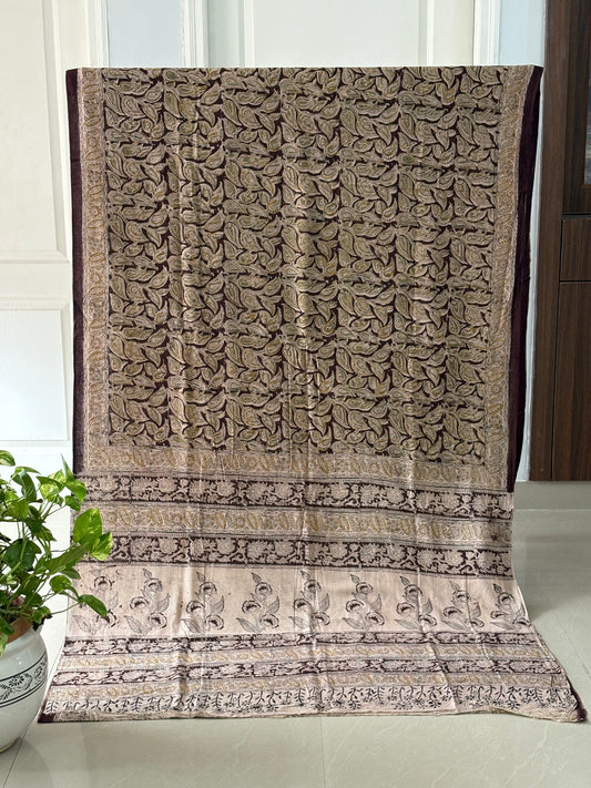 Kalamkari printed malmal cotton Saree with blouse