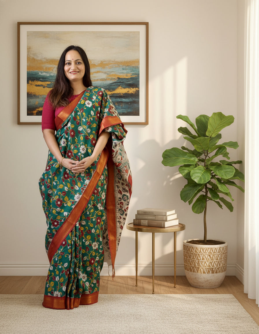 Printed Kalamkari Silk Saree with blouse