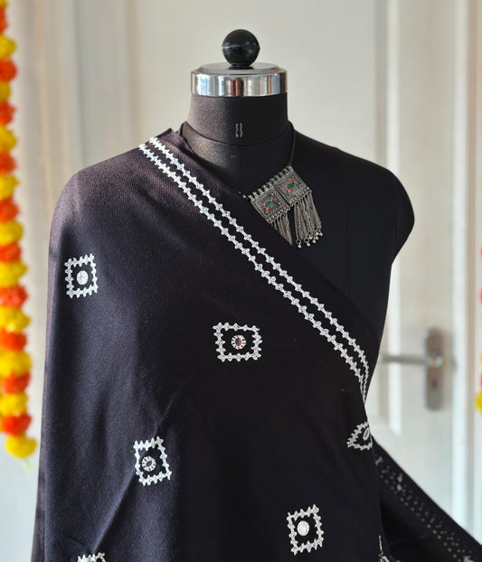 Gujrati Stitch Hand Embroidered Woollen Warm Shawl