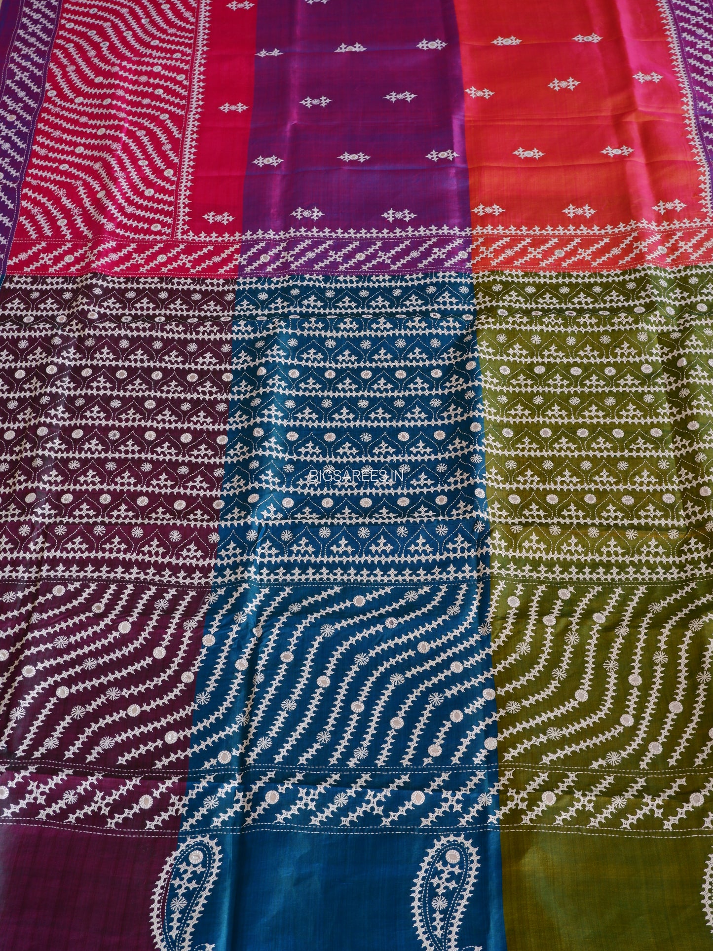 Gujrati/Kutchi Work Hand Embroidered Pure Banglore Silk Saree