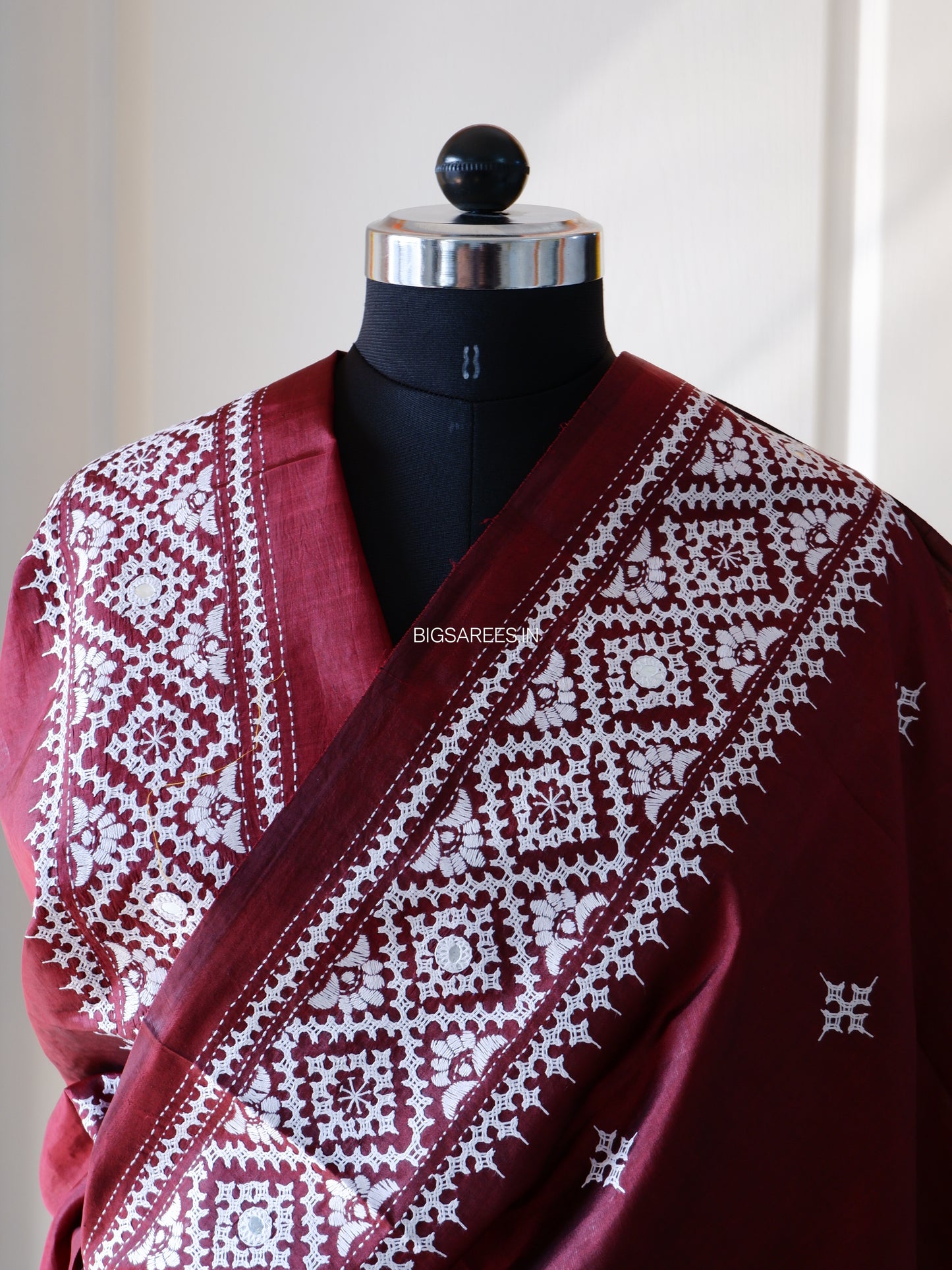 Gujrati/Kutchi Work Hand Embroidered Pure Banglore Silk Saree