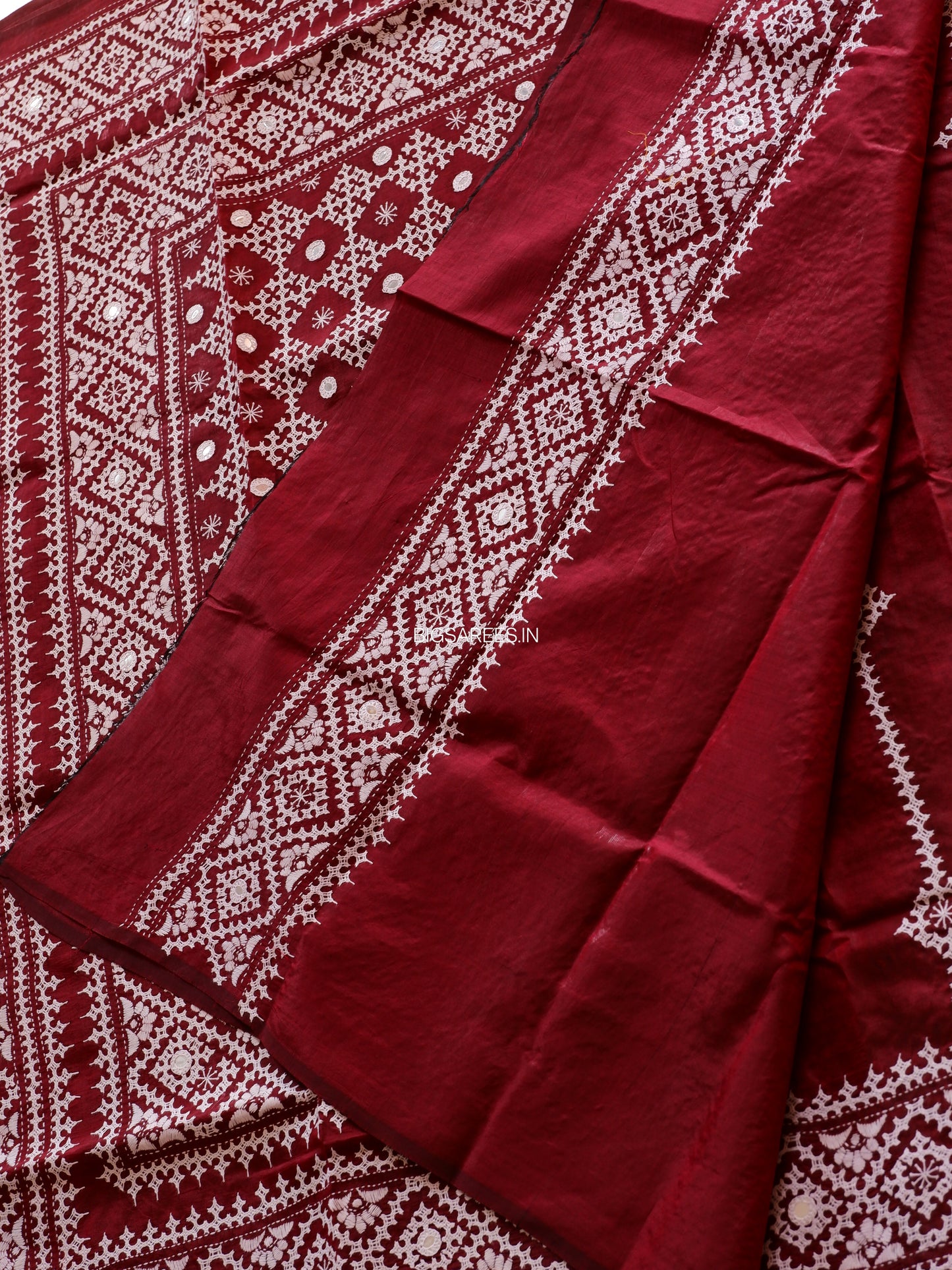 Gujrati/Kutchi Work Hand Embroidered Pure Banglore Silk Saree