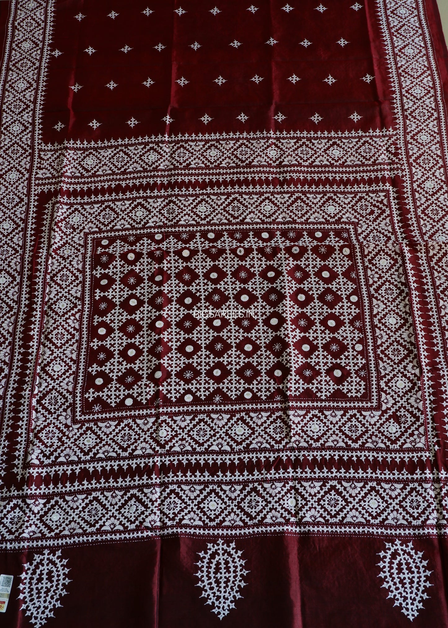 Gujrati/Kutchi Work Hand Embroidered Pure Banglore Silk Saree