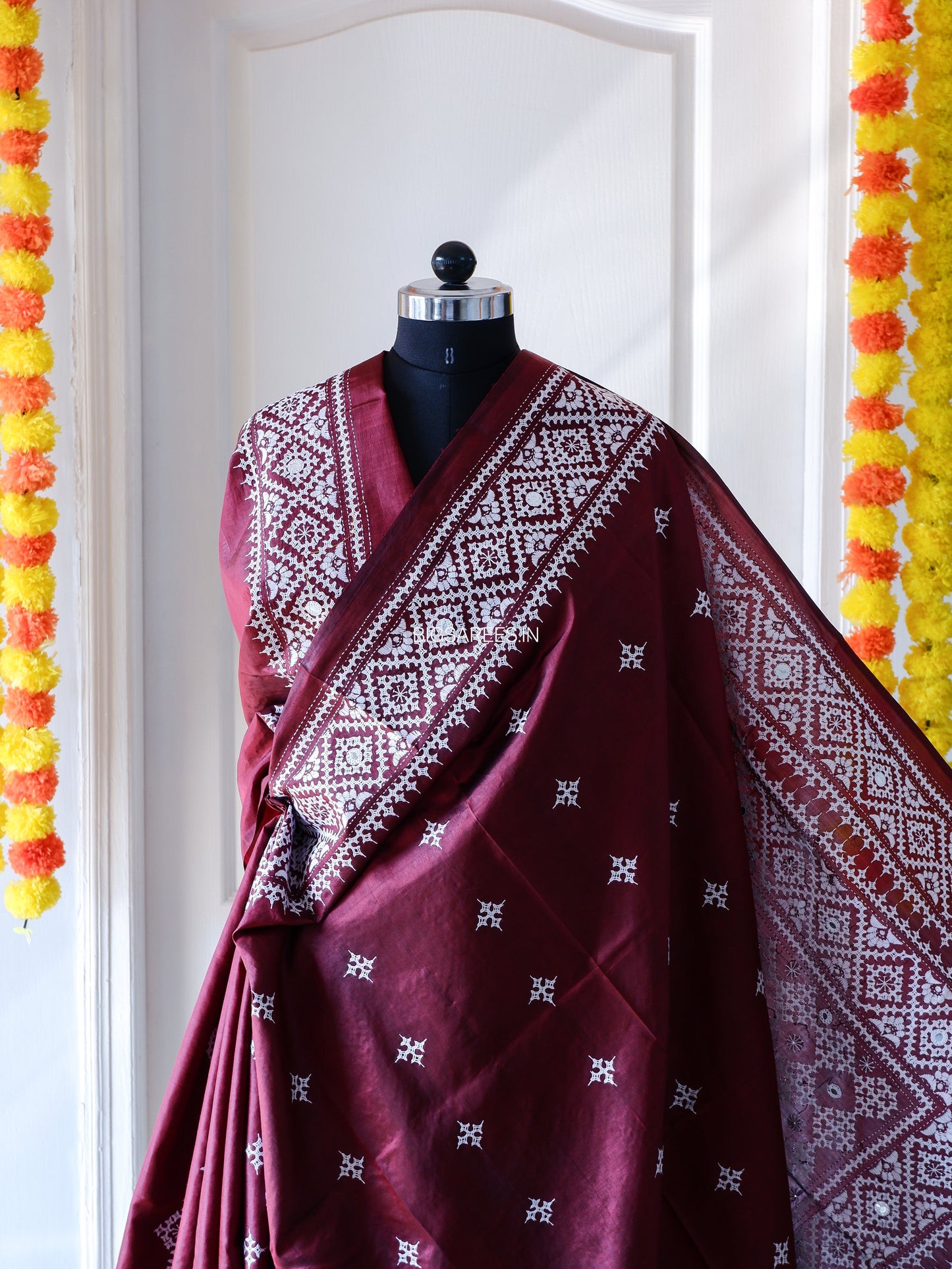 Gujrati/Kutchi Work Hand Embroidered Pure Banglore Silk Saree