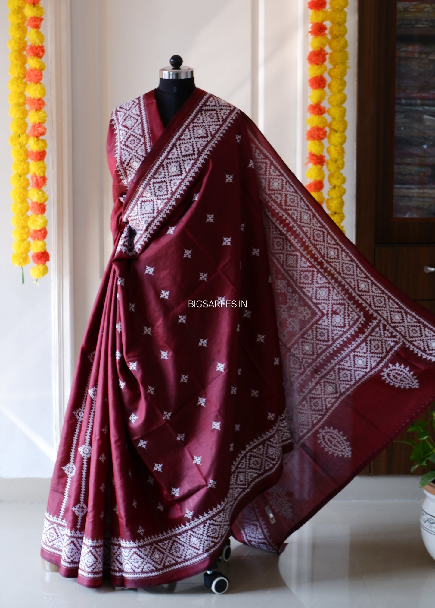 Gujrati/Kutchi Work Hand Embroidered Pure Banglore Silk Saree