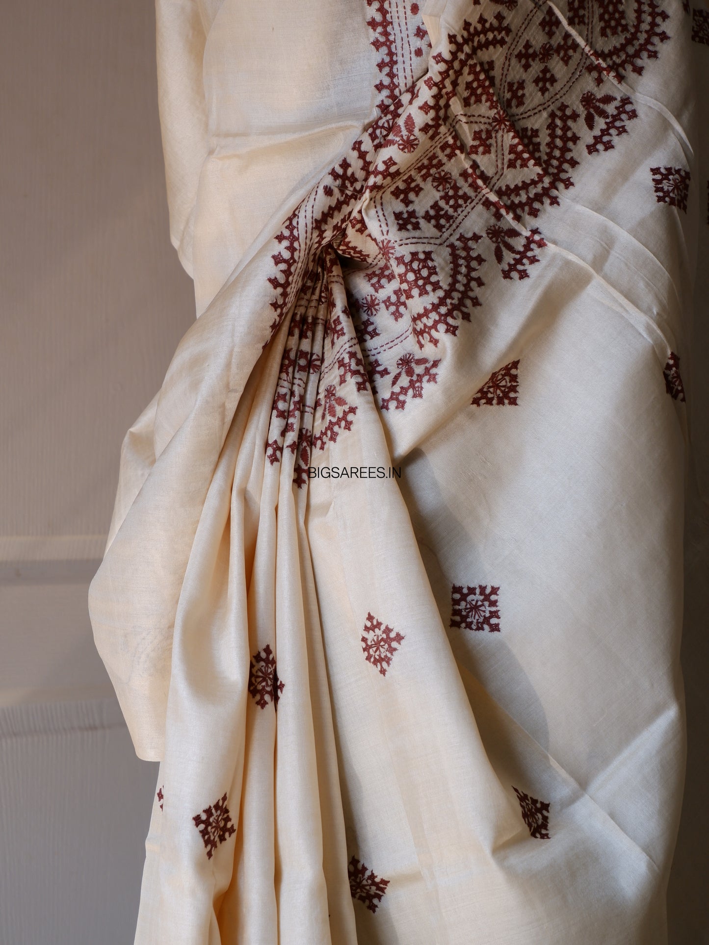 Gujrati/Kutchi Work Hand Embroidered Pure Banglore Silk Saree