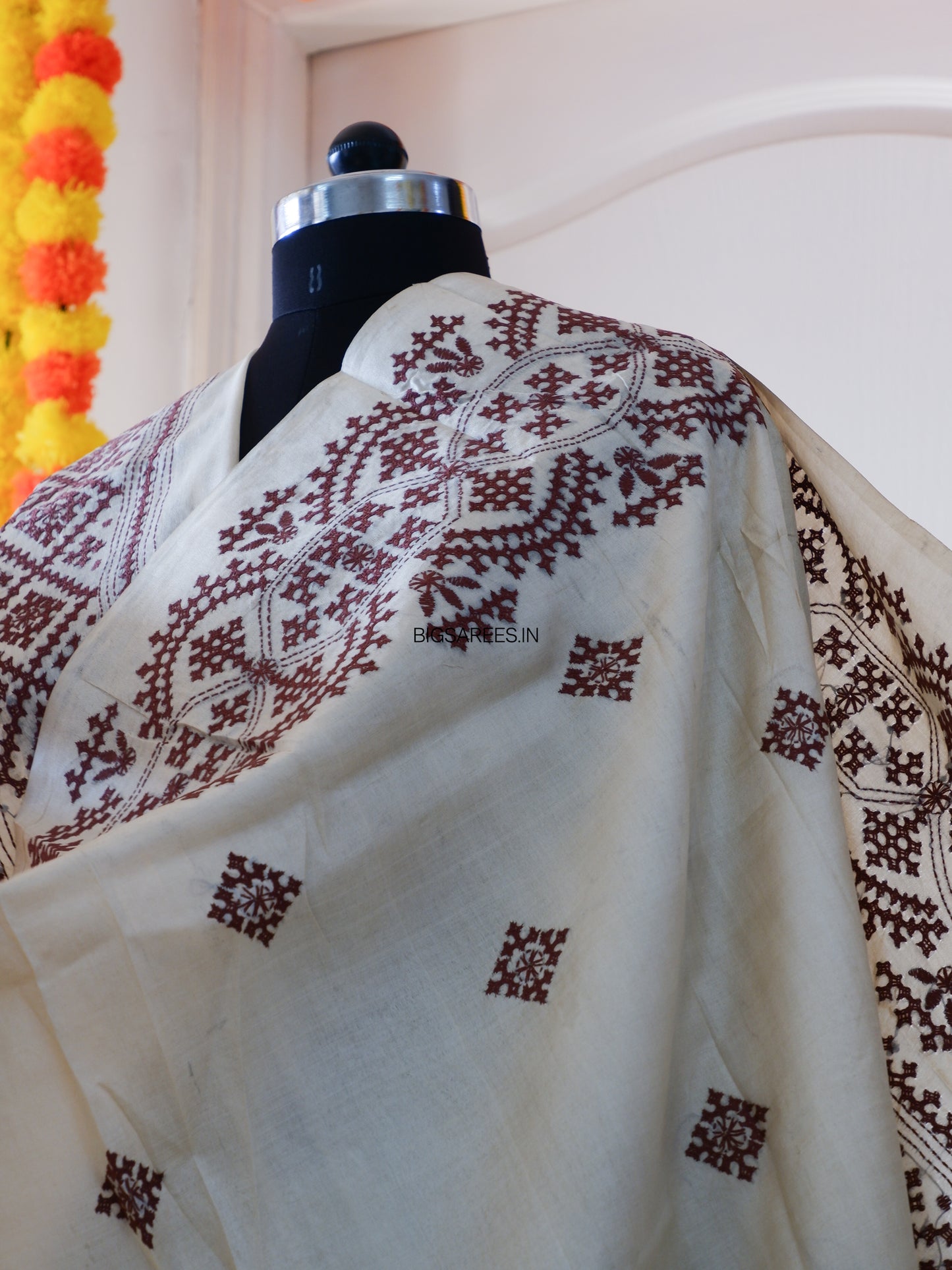 Gujrati/Kutchi Work Hand Embroidered Pure Banglore Silk Saree